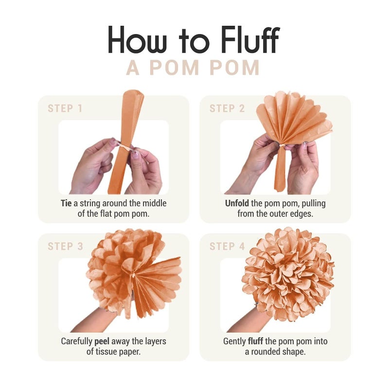 EPIQUEONE 20 Pieces Blush Pink, Dusty Rose, Mauve, Cream Tissue Paper Pom Poms - Ceiling and Party Decorations - Backdrop Flowers (White, Ivory, Peach, Champagne) - Image 4